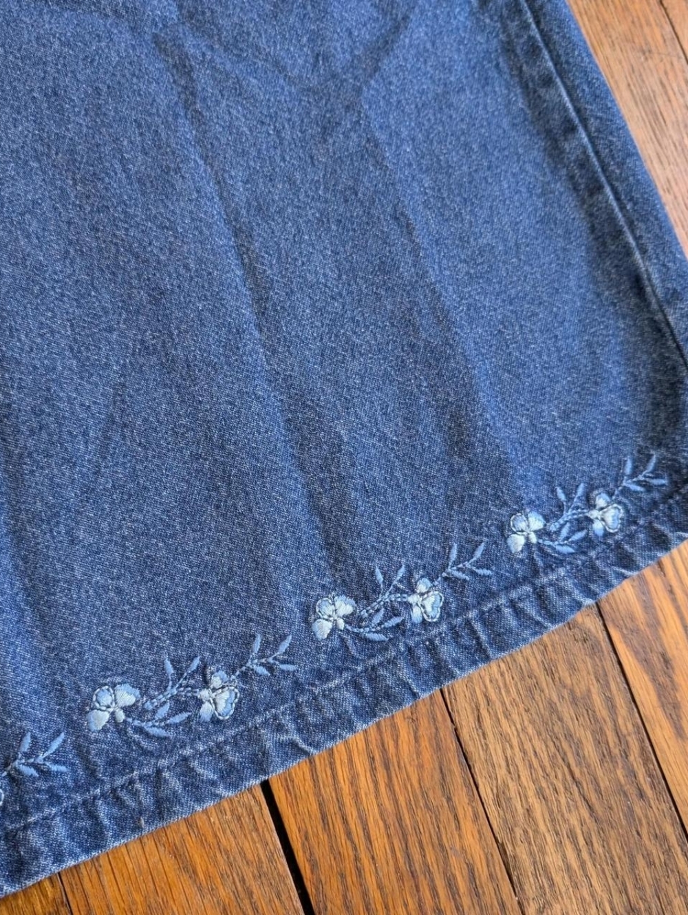 Vintage 90's Y2k Denim Floral Embroidered Dress - Picture 4 of 5